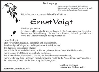 Traueranzeige von Ernst Voigt von Südthüringer Presse