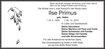 Traueranzeige von Ilse Primus von Frankenpost