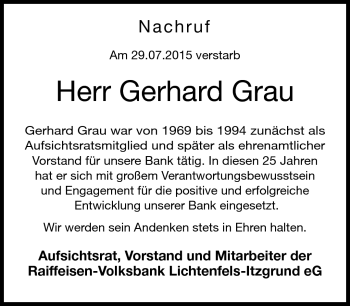 Traueranzeige von Gerhard Grau von Neue Presse Coburg