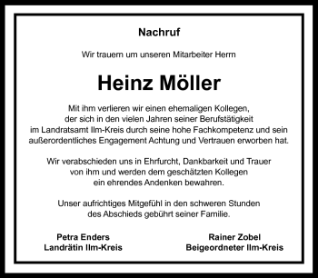 Traueranzeige von Heinz Möller von Südthüringer Presse