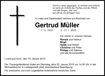 Traueranzeige von Gertrud Müller von Neue Presse Coburg