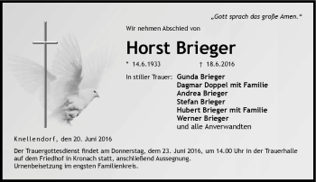 Traueranzeige von Horst Brieger von Neue Presse Coburg