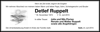 Traueranzeige von Detöef Ruppelt von Südthüringer Presse