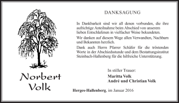 Traueranzeige von Norbert Volk von Südthüringer Presse
