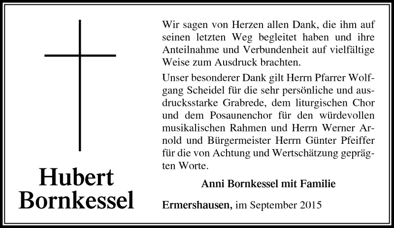  Traueranzeige für Hubert Bornkessel vom 01.10.2015 aus Neue Presse Coburg