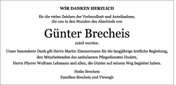 Traueranzeige von Günter Brecheis von Frankenpost