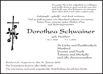 Traueranzeige von Dorothea Schwainer von Neue Presse Coburg