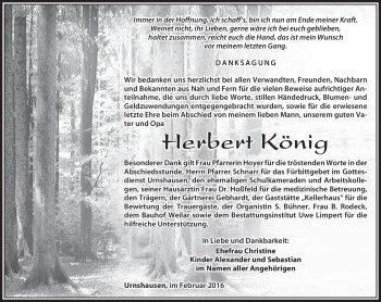 Traueranzeige von Herbert König von Südthüringer Presse