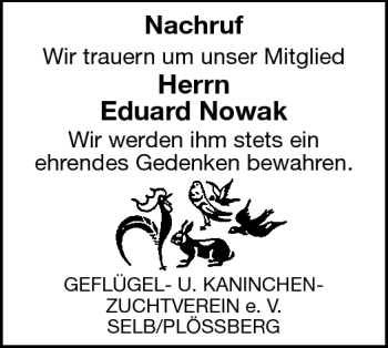 Traueranzeige von Eduard Nowak von Frankenpost