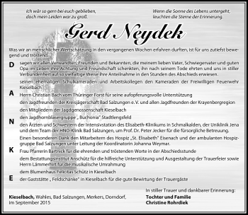 Traueranzeige von Gerd Neydeck von Südthüringer Presse