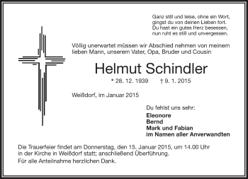 Traueranzeige von Helmut Schindler von 23324