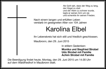 Traueranzeige von Karolina Elbel von Frankenpost