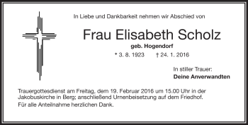 Traueranzeige von Elisabeth Scholz von Frankenpost