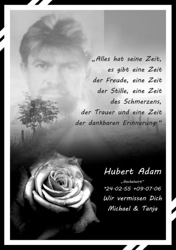 Traueranzeige von Hubert Adam von Neue Presse Coburg