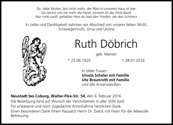 Traueranzeige von Döbrich Ruth von Neue Presse Coburg