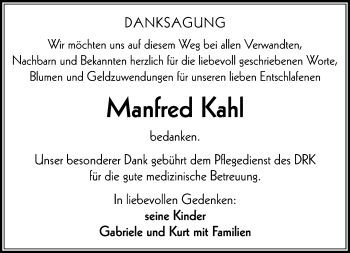 Traueranzeige von Manfred Kahl von 23019