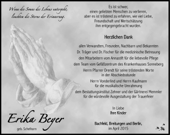 Traueranzeige von Erika Beyer von Südthüringer Presse