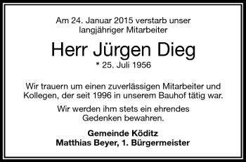 Traueranzeige von Jürgen Dieg von Frankenpost