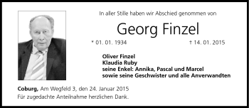 Traueranzeige von Georg Finzel von Neue Presse Coburg
