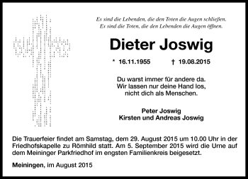 Traueranzeige von Dieter Joswig von Südthüringer Presse