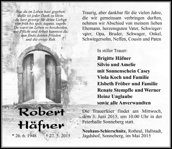 Traueranzeige von Robert Häfner von Südthüringer Presse