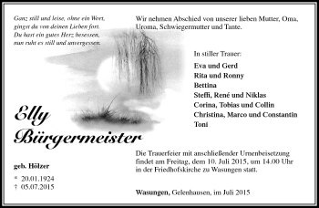 Traueranzeige von Elly Bürgermeister von Südthüringer Presse