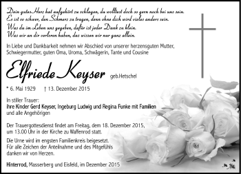 Traueranzeige von Elfriede Keyser von Südthüringer Presse