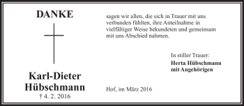 Traueranzeige von Karl-Dieter Hübschmann von Frankenpost