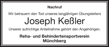Traueranzeige von Joseph Keßler von Frankenpost