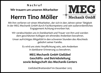 Traueranzeige von Tino Möller von Südthüringer Presse