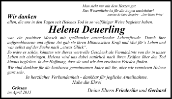 Traueranzeige von Helena Deuerling von Neue Presse Coburg