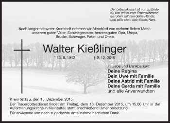 Traueranzeige von Walter Kießlinger von Neue Presse Coburg