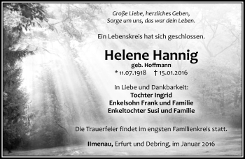 Traueranzeige von Helene Hannig von Südthüringer Presse