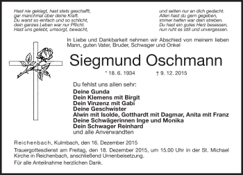 Traueranzeige von Siegmund Oschmann von Neue Presse Coburg