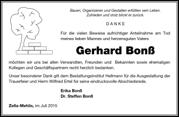 Traueranzeige von Gerhard Bonß von Südthüringer Presse
