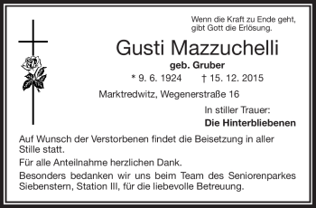 Traueranzeige von Gusti Mazzuchelli von Frankenpost