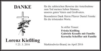 Traueranzeige von Lorenz Kießling von Frankenpost