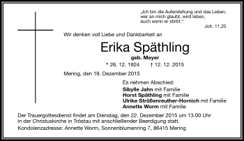 Traueranzeige von Erika Späthling von Frankenpost