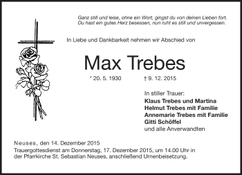 Traueranzeige von Max Trebes von Neue Presse Coburg