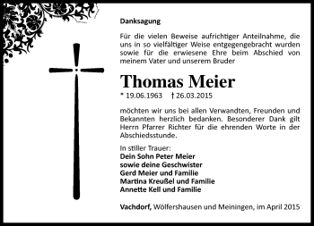 Traueranzeige von Thomas Meier von Südthüringer Presse