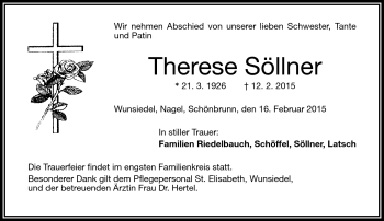 Traueranzeige von Therese Söllner von Frankenpost