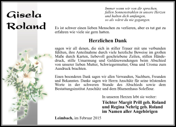 Traueranzeige von Gisela Roland von Südthüringer Presse