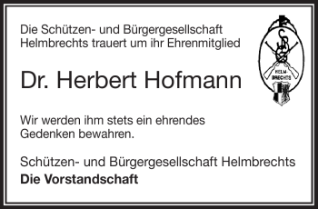 Traueranzeige von Herbert Hofmann von Frankenpost