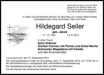 Traueranzeige von Hildegard Seiler von Neue Presse Coburg