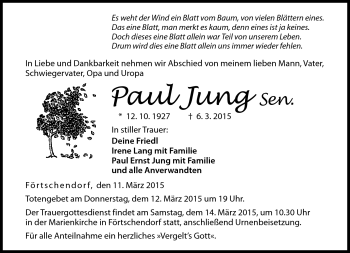 Traueranzeige von Paul Jung Sen. von Neue Presse Coburg