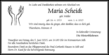 Traueranzeige von Maria Scheidt von Frankenpost