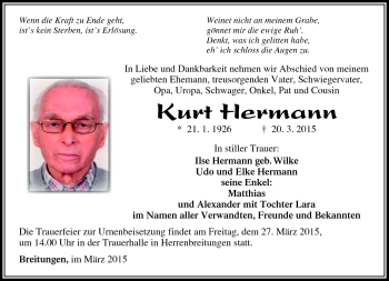 Traueranzeige von Kurt Hermann von Südthüringer Presse