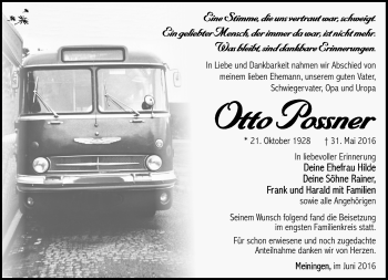 Traueranzeige von Otto Possner von Südthüringer Presse