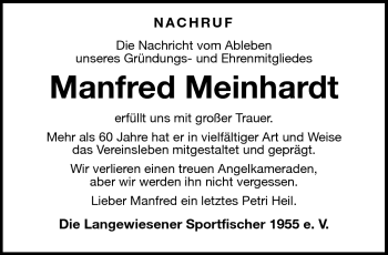 Traueranzeige von Manfred Meinhardt von Südthüringer Presse