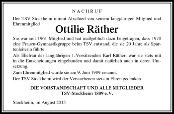 Traueranzeige von Ottilie Räther von Neue Presse Coburg